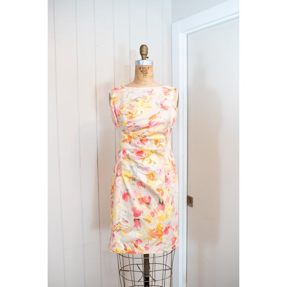 Ann Klein Summer Floral Dress, Stretch Pencil Sundress, Party Wedding, 4 Petite - Picture 1 of 10